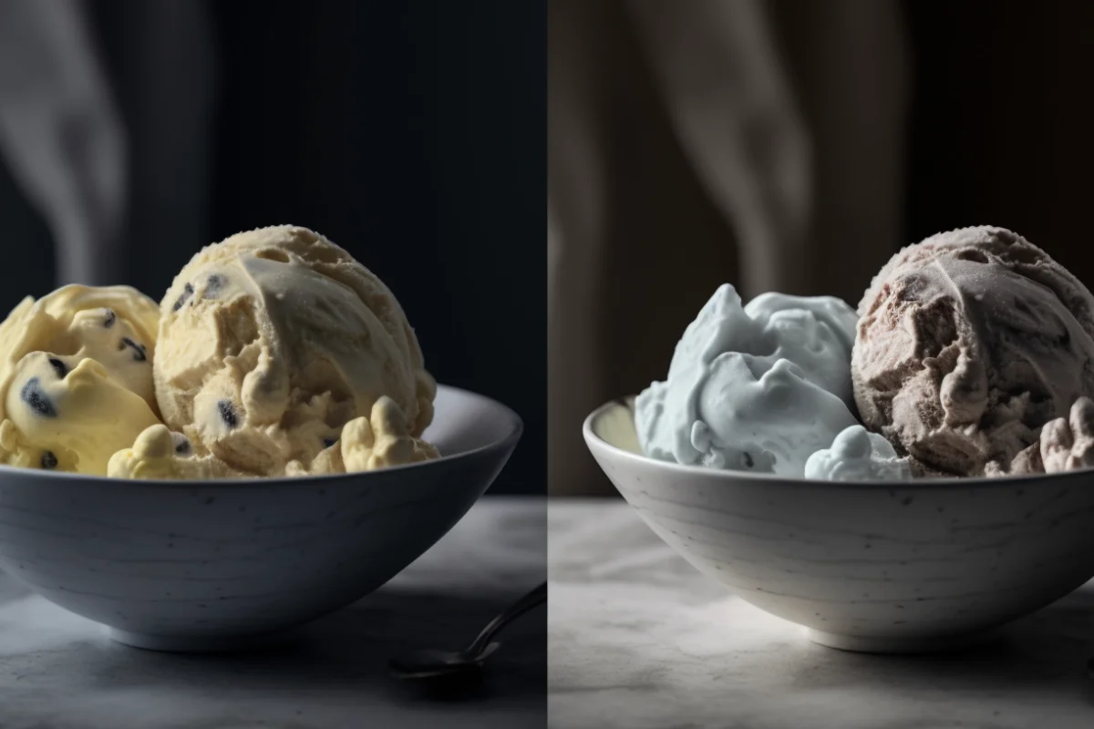 Comparison of smooth ice cream versus icy, uneven ice cream texture.