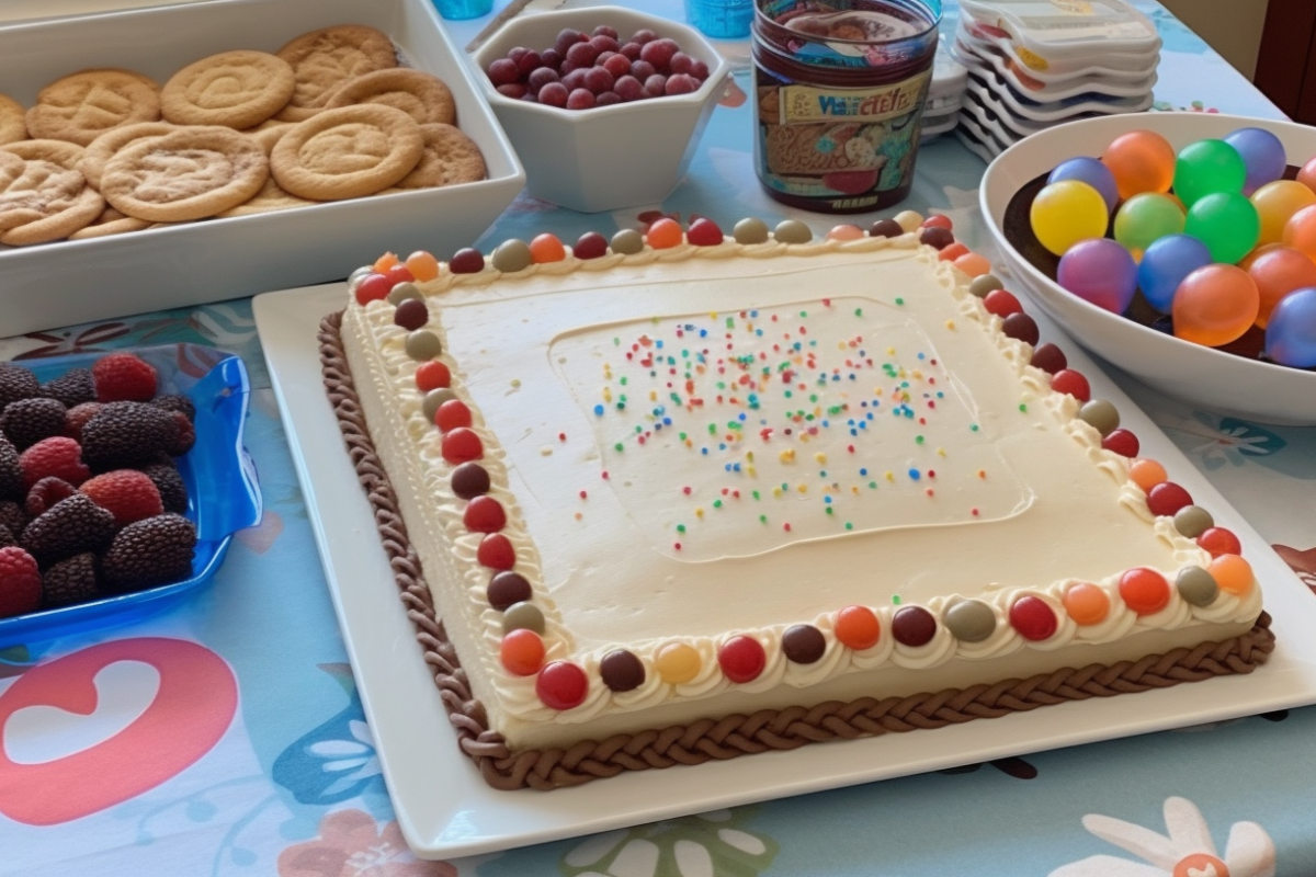 A Costco sheet cake with personalized decorations, perfect for celebrations.