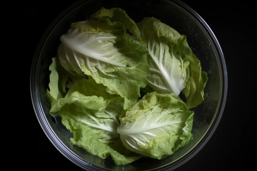 Over-soaked cabbage leaves in murky water with a checklist of mistakes.