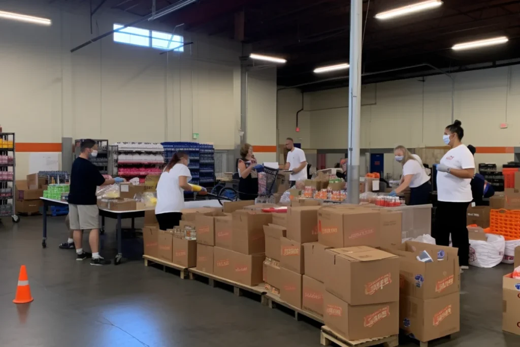 Costco donations of repurposed rotisserie chicken meals at a food bank.