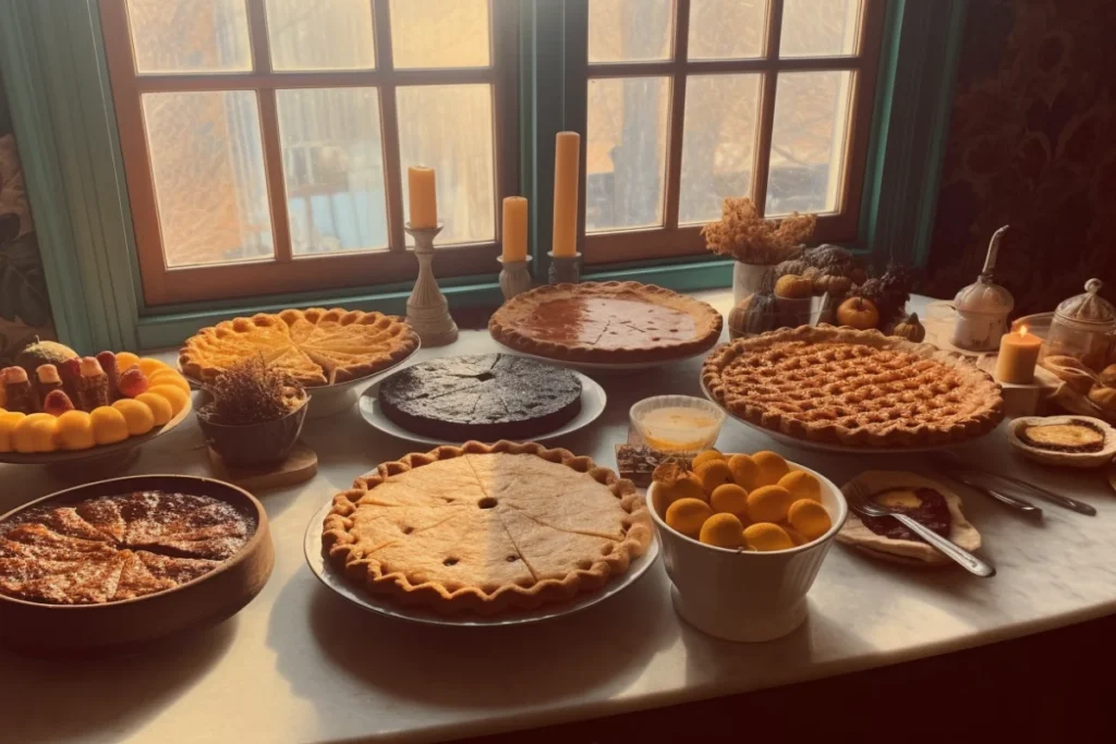 Slices of pie made with butter, Crisco, and mixed crusts, labeled for comparison on a cozy dining table.